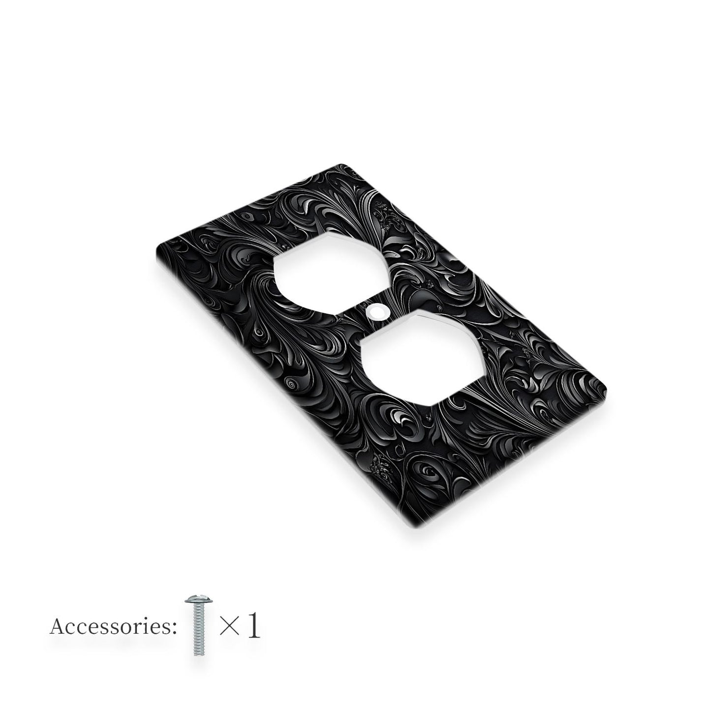 Elegant black floral print wall plate for switch & outlet cover. Easy install with no wiring needed. Perfect for kitchen, office, or hotel.