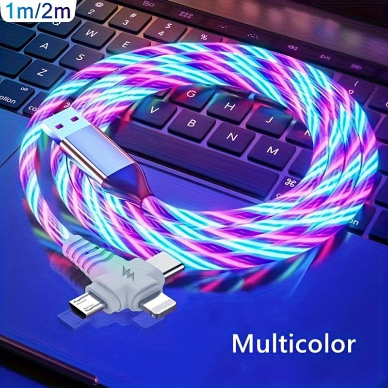 3-in-1 Flowing Glow Cable with 12W charger for iPhone and other devices, 10-20W input/output, made of PVC material with no data transfer, Brand Name.