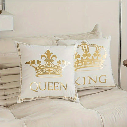 Luxury gold-plated decorative cushion cover with crown pattern in black and white hot stamping print for home sofa.