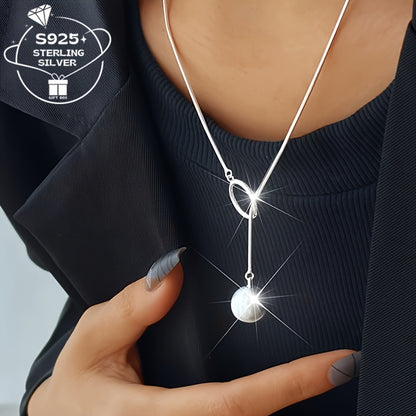 Elegant and high-end 925 silver necklace for women with brushed round ball design, lightweight and luxurious.