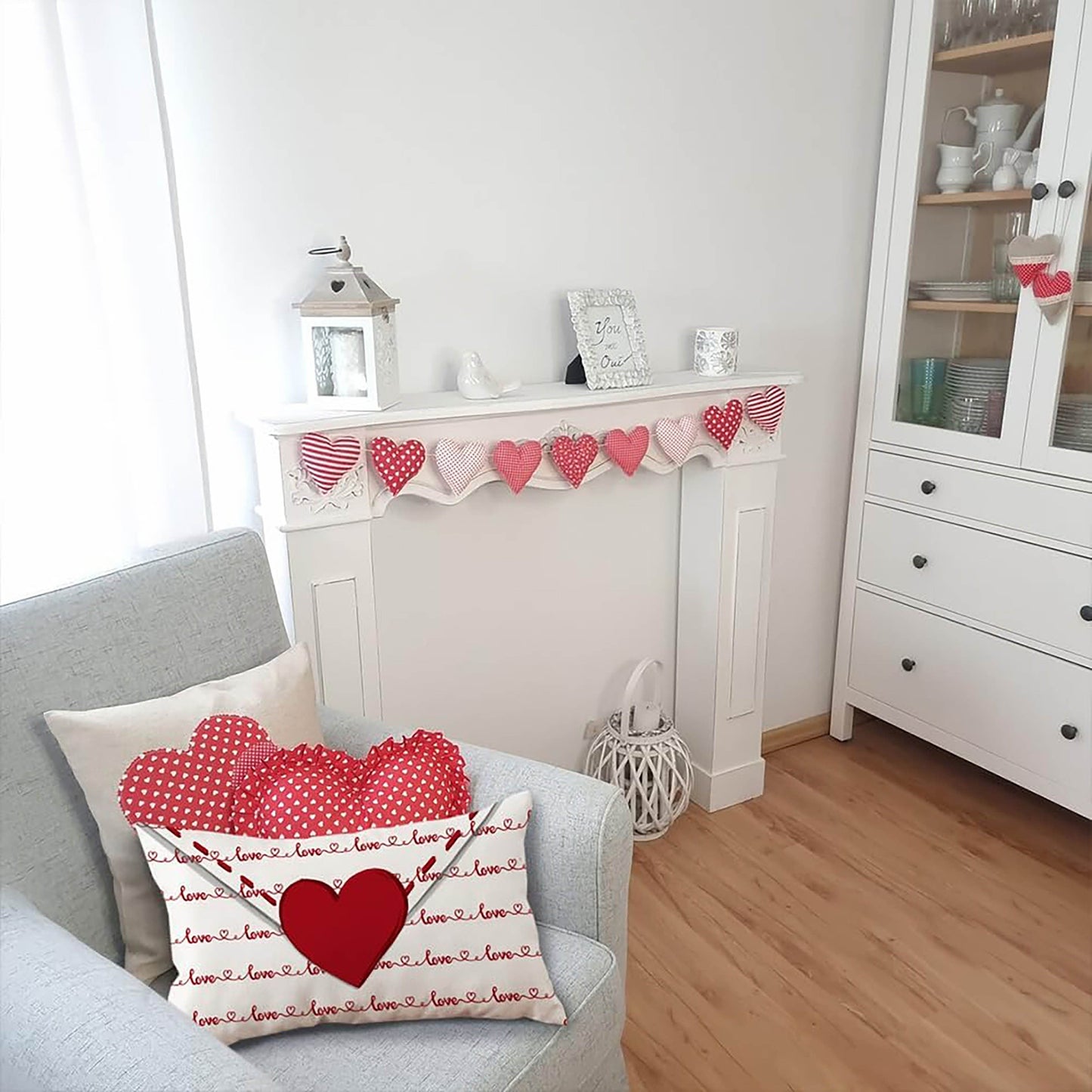 Valentine's Day Pillow Covers: Set of 1, 30.48x50.8 cm, Red Hearts Love Stripe Letter Decor on White Throw Pillow Covers. Perfect Decoration for Sofa Couch. (Single sided, pillow core not included)