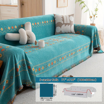 Boho-style sofa cover for all seasons with non-slip feature, suitable for bedroom, office, living room, and home decor.