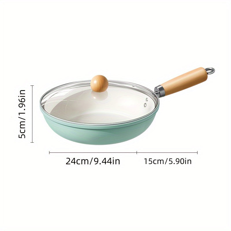 Non-Stick Ceramic Frying Pan Skillet with Cast Iron Handle, Hand Wash Only, Suitable for Use on Induction and Gas Stoves