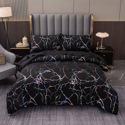 2/3 piece luxury comforter set with bronzing marble print. Soft, comfortable, and skin-friendly for bedroom or guest room. Includes 1 comforter and 1 or 2 pillowcases without core.