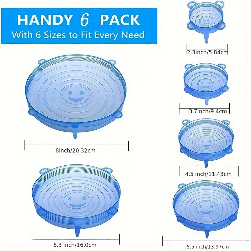 6-Pack of Adjustable Elastic Silicone Lids for Cans, Dishes, and Bowls - Safe, Reusable, and Food-Friendly