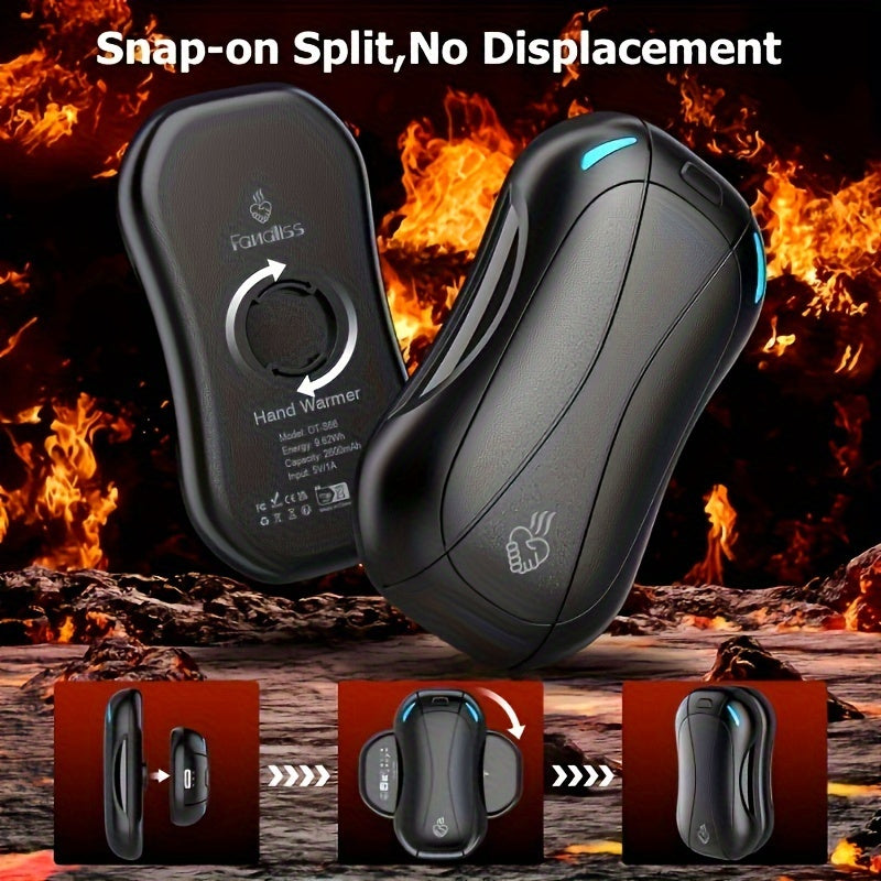 Stay warm on the go with this Portable Dual-Sided Heated Hand Warmer. Featuring a powerful 6000mAh lithium battery and USB rechargeable design, this hand warmer provides up to 5-10 hours of heat on a single charge. Made of durable ABS material, it is