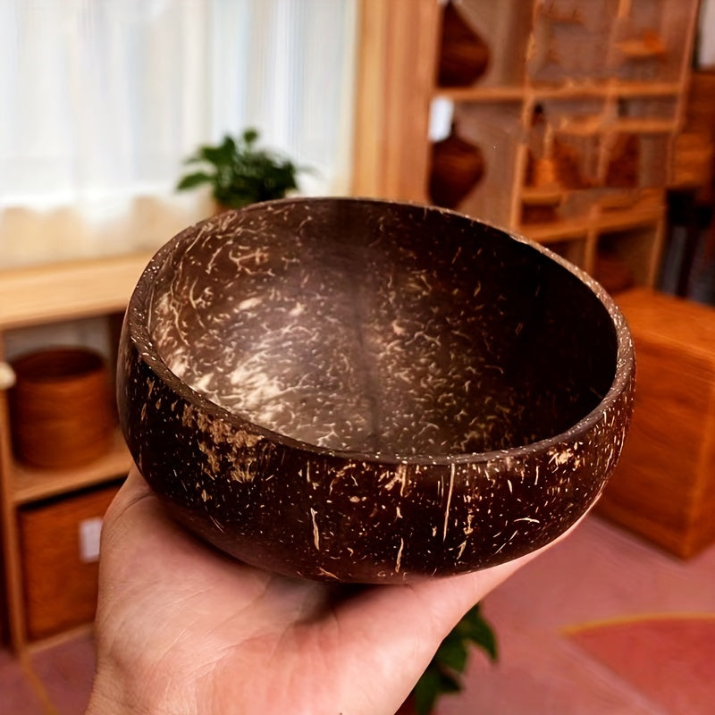 Natural coconut bowl for salads, smoothies, oatmeal, fruit yogurt. Rust-resistant, unique shape kitchen accessory.