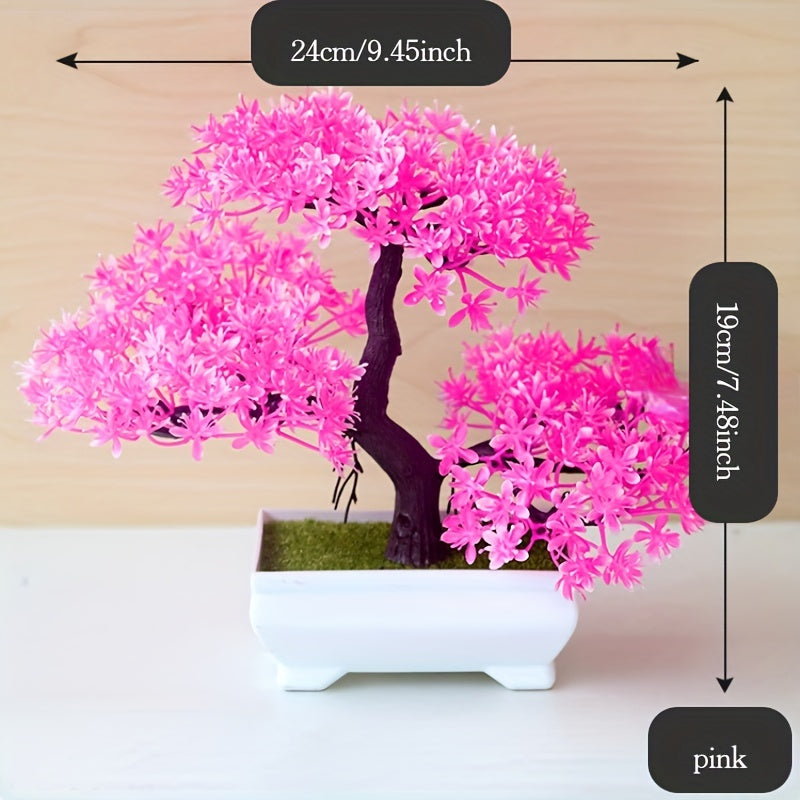 Artificial bonsai tree for room decor, entryway chests, drawers, bookcases, and desks.