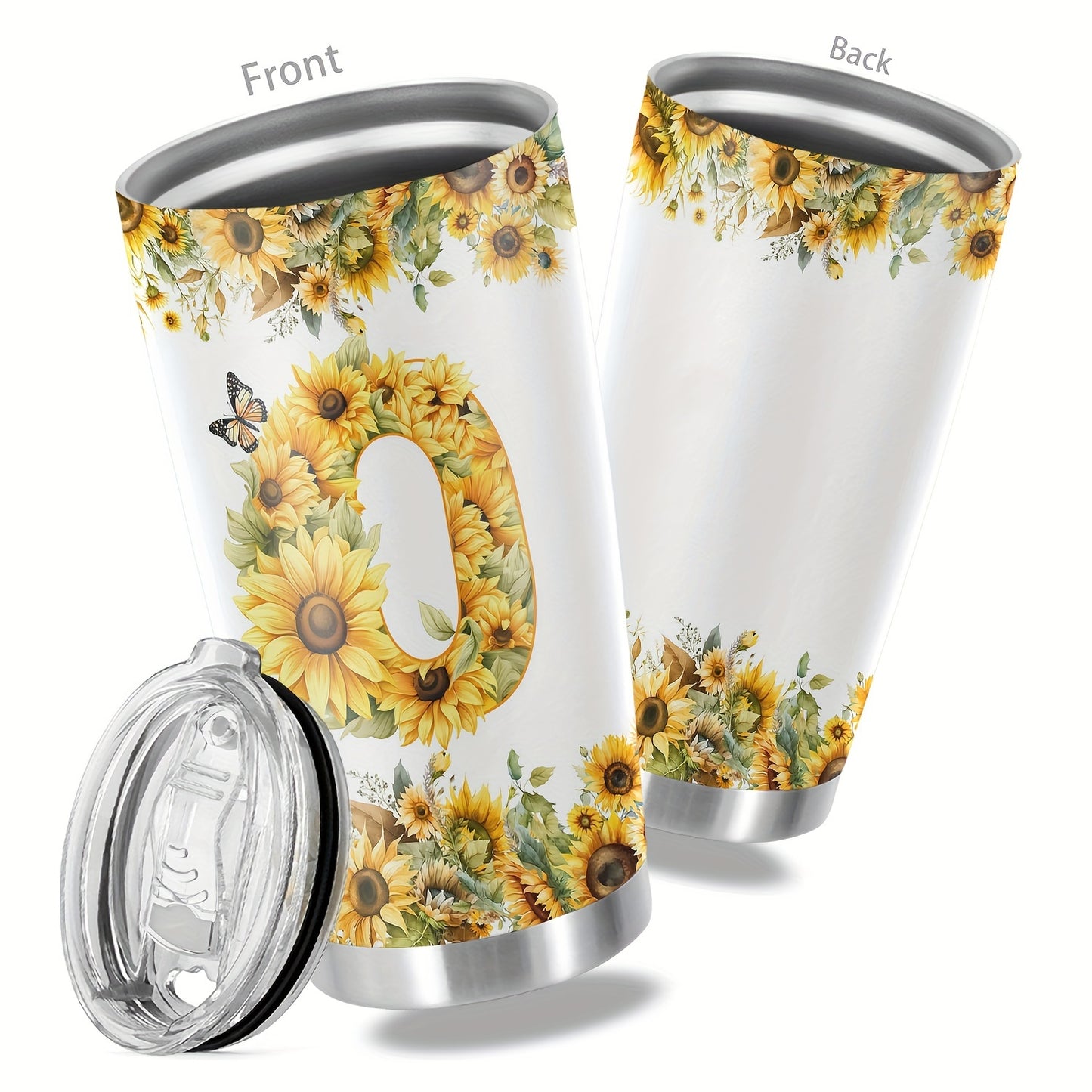 20oz Floral Initials Travel Mug - Double-Walled Tumbler for Women - Ideal Gift for Various Occasions.