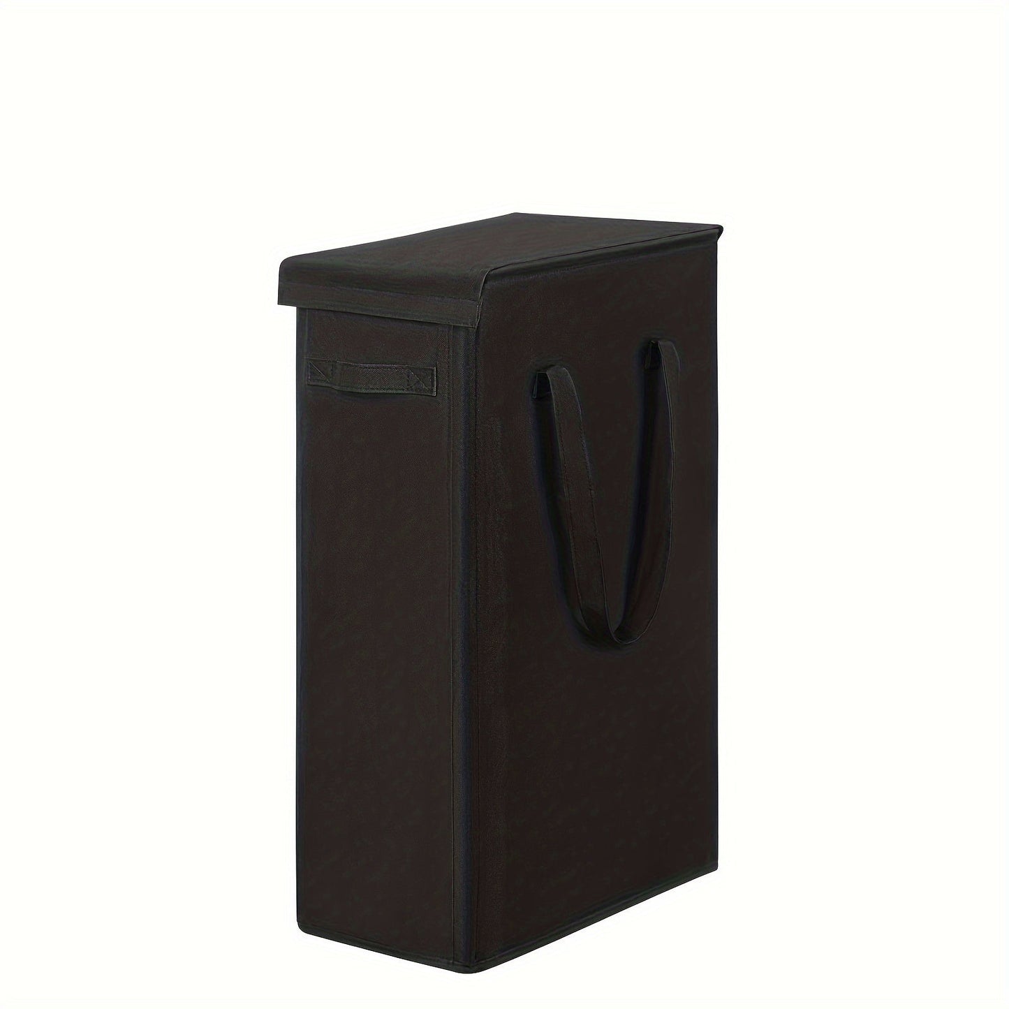 The ultra-slim 60L laundry hamper with a lid is conveniently foldable and portable, making it an ideal storage solution for dirty clothes. This basket includes handles for easy transportation and is perfect for use in the bedroom, bathroom, dorm, or