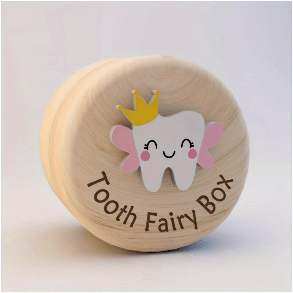 1 piece of an exquisite wooden box carved with 3D tooth elf designs, perfect for storing small items like fetal hair, rings, and earrings. An ideal universal gift for birthdays.