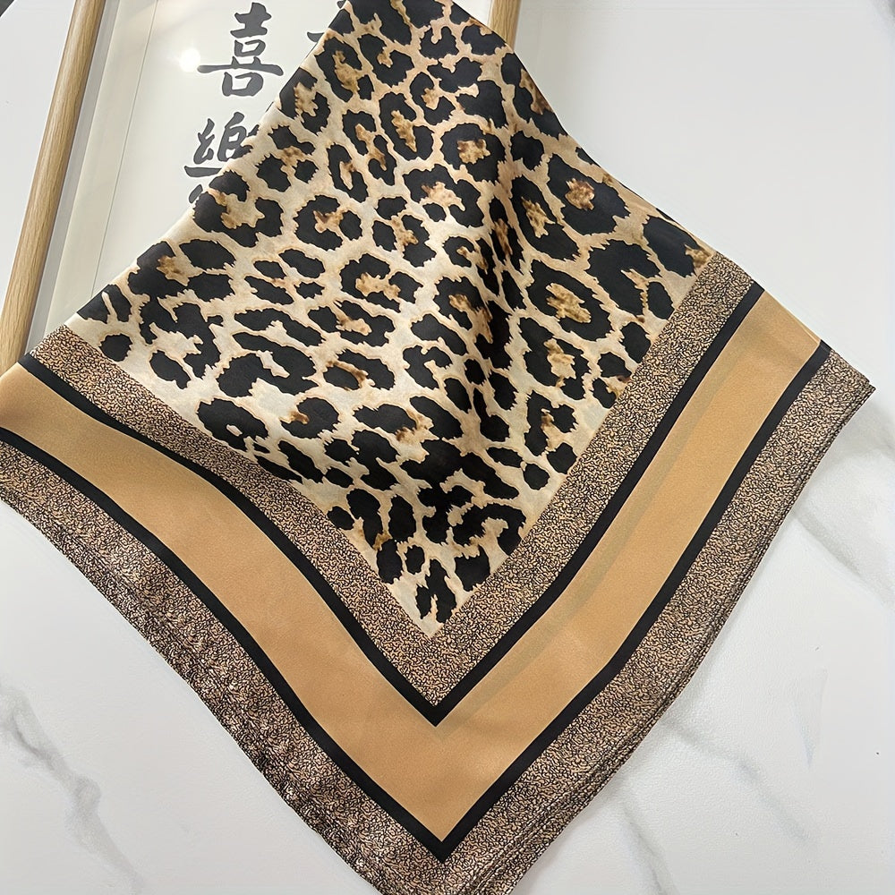 70cm Leopard Print Scarf made of polyester fiber, can be worn as versatile headwear without power requirement.