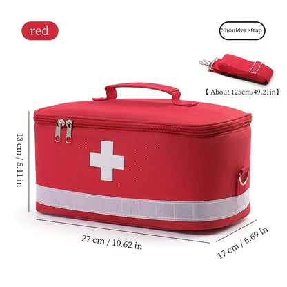 Portable first aid kit with large capacity, foldable storage for home, travel, and car emergencies.