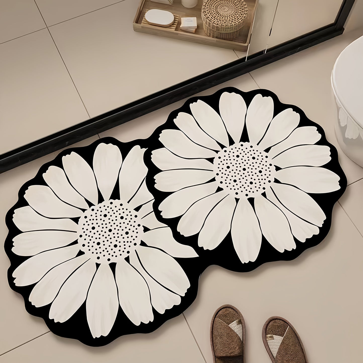 Christmas Decorative Floor Mat with Floral Pattern, Made of Diatomaceous Earth, Non-Slip Rubber Backing, Machine Washable, Quick-Dry Soft Shower Carpet, Low Pile Knit Fabric, suitable for Bathroom.