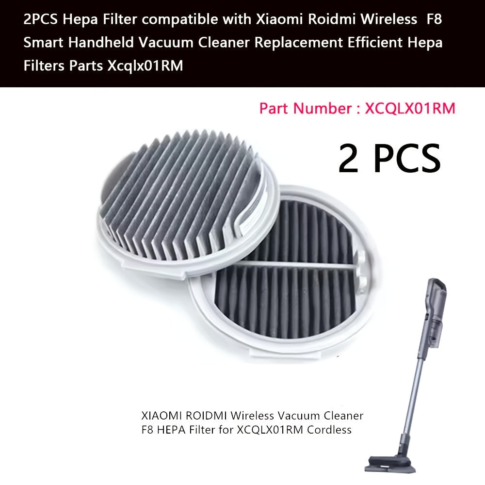 Two high-efficiency HEPA filters designed for the Xiaomi Roidmi Wireless F8 Vacuum Cleaner. These filters are compatible with model XCQLX01RM and help enhance air quality and overall performance.