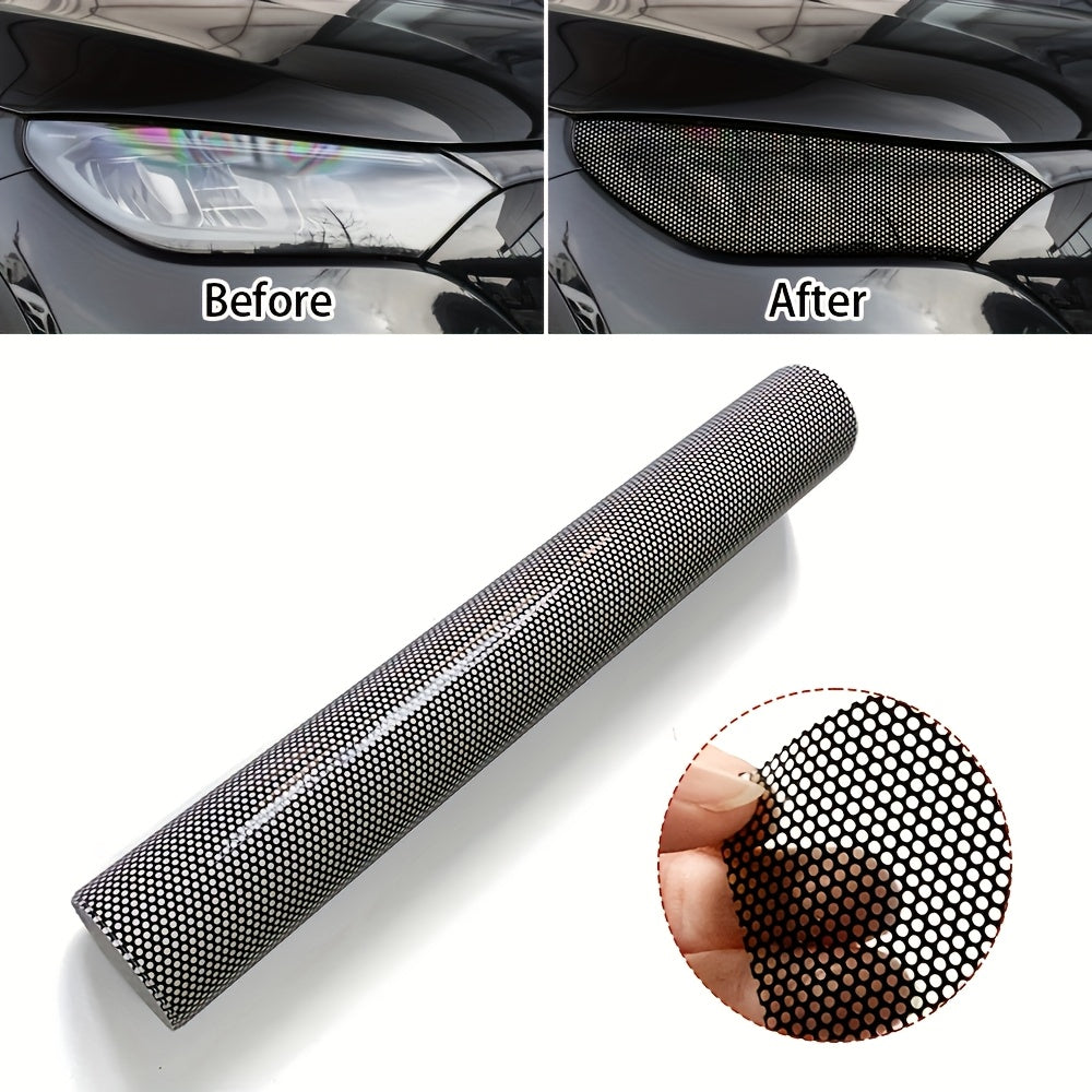 Customizable PVC mesh pattern vinyl wrap for car headlights and taillights, with strong adhesion and durability, suitable for most models. Size: 30x122cm.