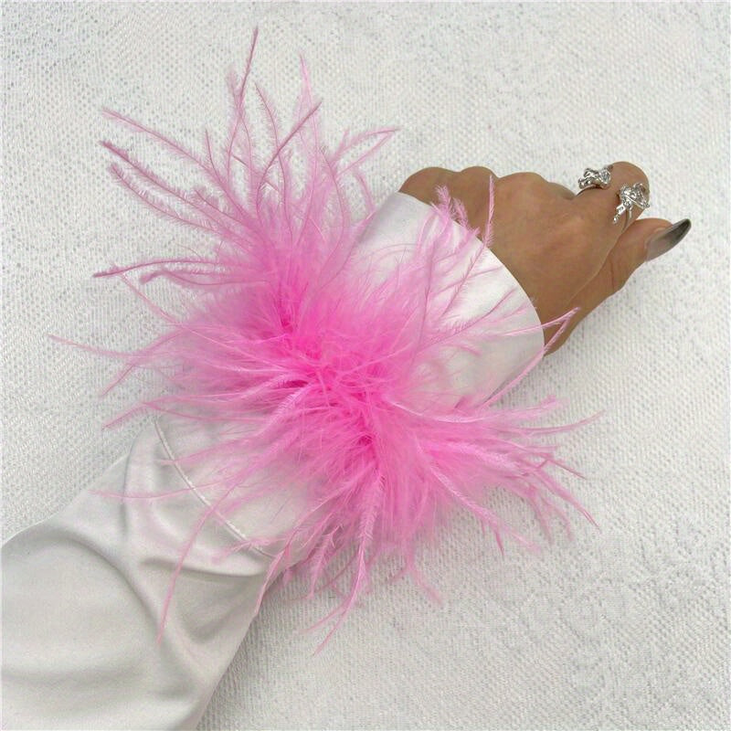 Ostrich Feather Wrist Cuffs Available in 20 Colors, Solid Color Carnival Slap Bracelets Perfect for Halloween Cosplay, Party Accessories, Non-Elastic Feather Anklet Bracelet