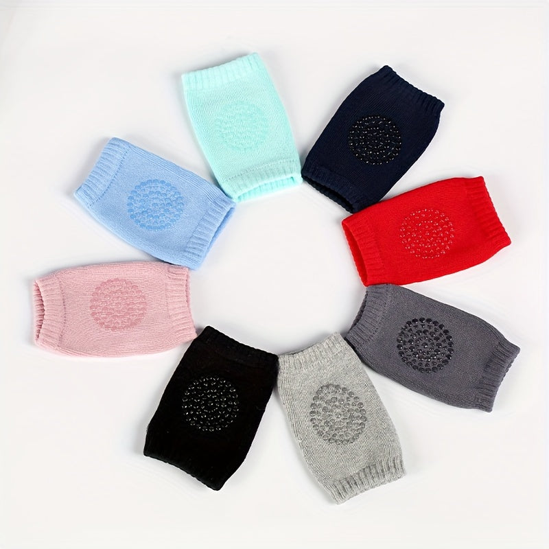 3-Pack of Cotton Baby Knee Pads featuring Non-Slip Silicone Dots for Crawling and Toddler Knee Protection. Lead-Free and available in Mixed Colors for Ages 0-3 Years.