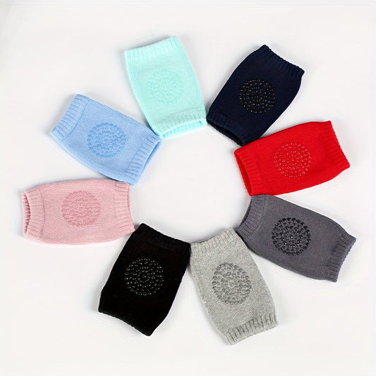 3-Pack of Cotton Baby Knee Pads featuring Non-Slip Silicone Dots for Crawling and Toddler Knee Protection. Lead-Free and available in Mixed Colors for Ages 0-3 Years.