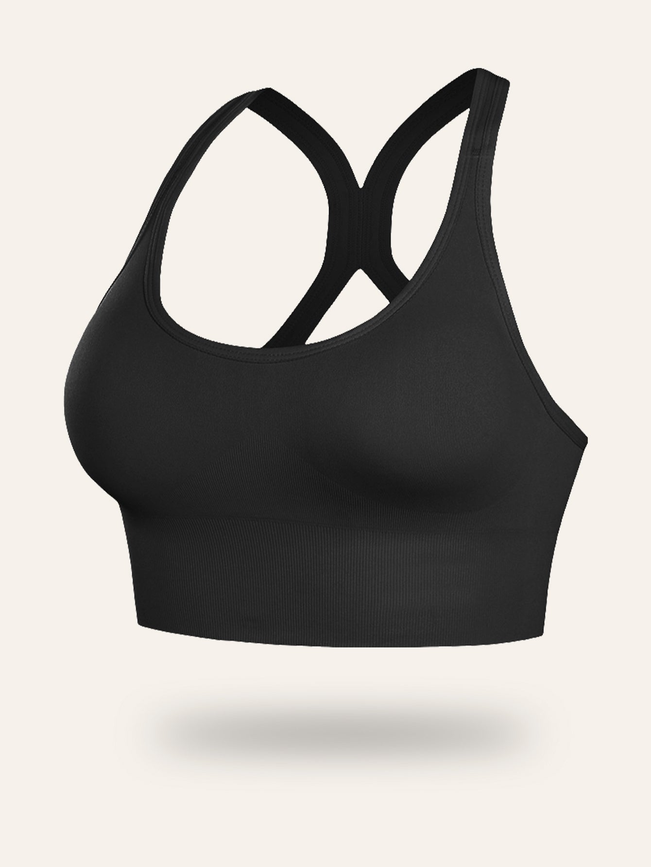 Women's sports bra with removable pads, breathable nylon fabric, non-slip, no underwire, solid color tank top for gym and yoga.