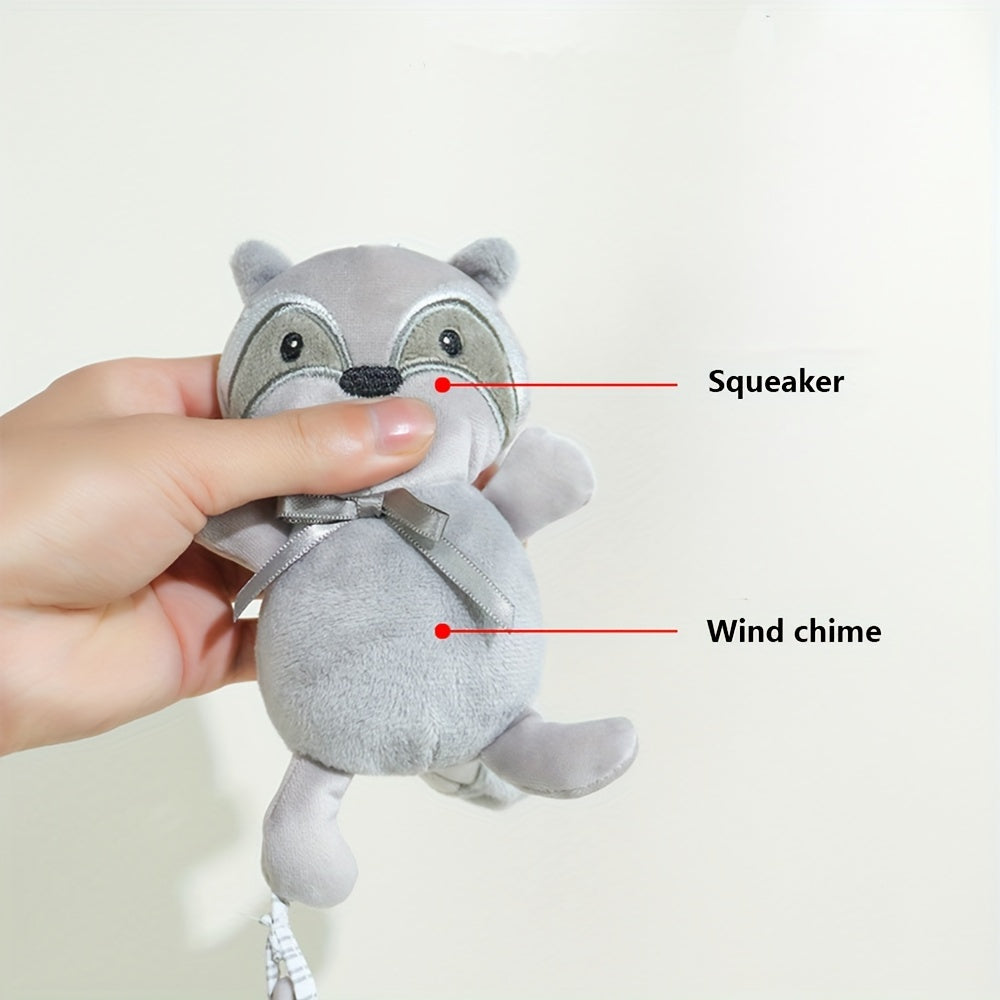 Soft animal sensory toys for newborns and infants, including hanging rattles, car seat toys, crib toys, and stroller toys with crinkle, squeaky, and teether features for boys and girls.