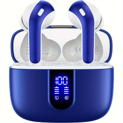 Adult-friendly LIFEBEE Wireless Earbuds with 60H playback, LED display, noise cancelling, touch control, condenser mic, and fast charging. Compatible with cellphones.