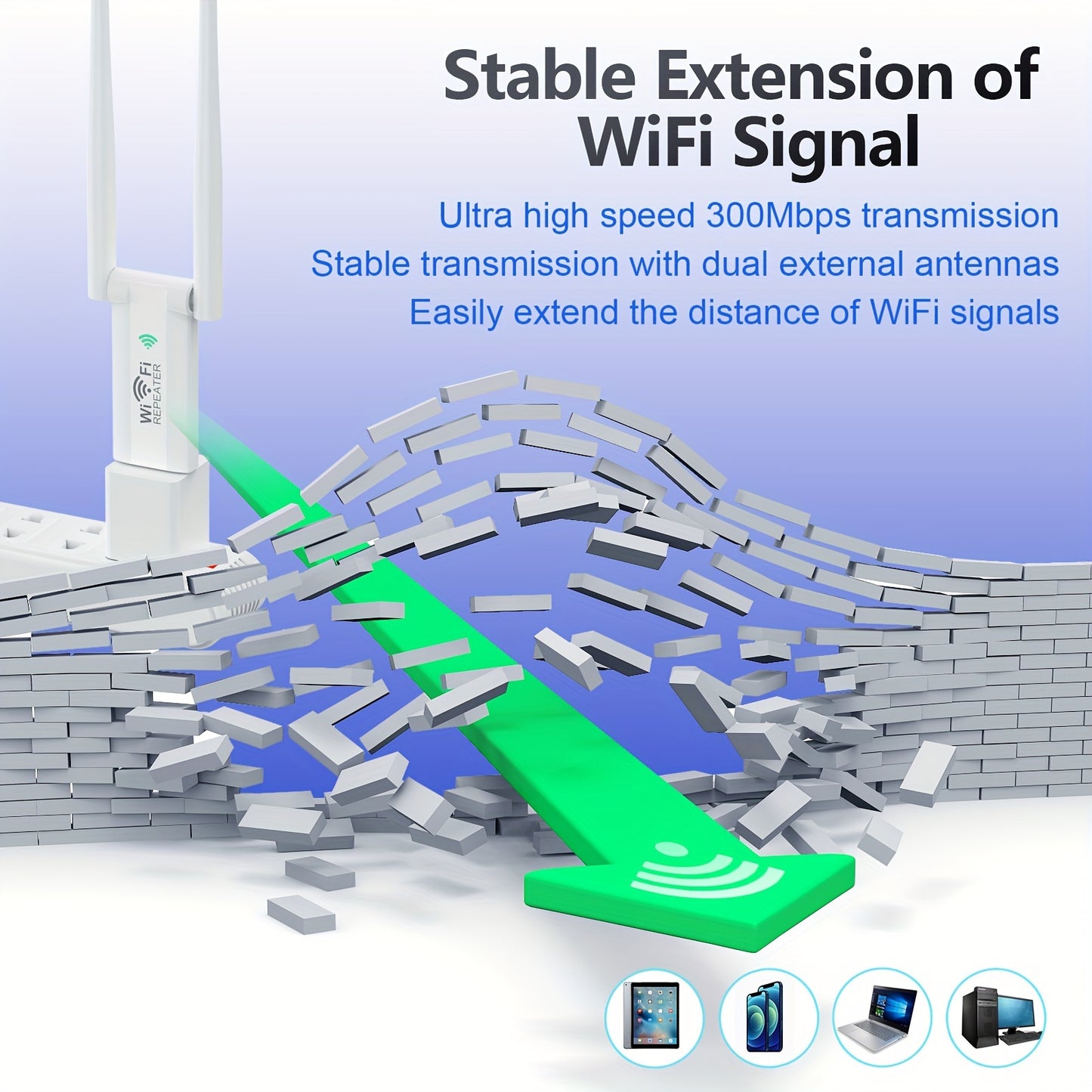 Портативный усилитель сигнала WiFi со скоростью 300 Мбит/с, питающийся от USB для более сильного беспроводного покрытия в помещении офиса.