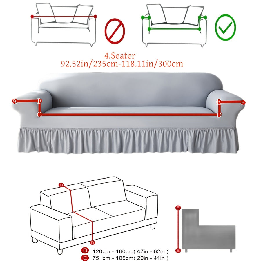 Elastic sofa cover with skirt, universal for all seasons, suitable for living room, office, and home decor.