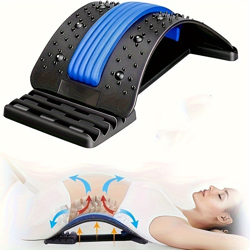 Stretch your back with this versatile device suitable for yoga, Pilates, and exercise. Features 4 adjustable settings, multi-level support, and helps alleviate back fatigue.