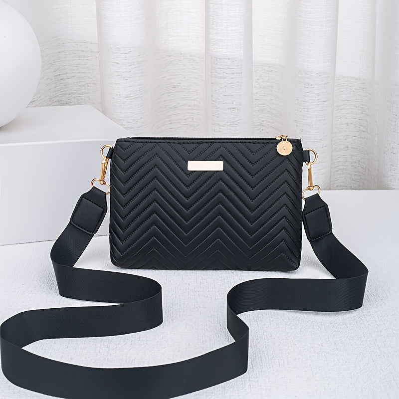 Stylish wave pattern crossbody bag with exquisite hardware and solid color versatility.