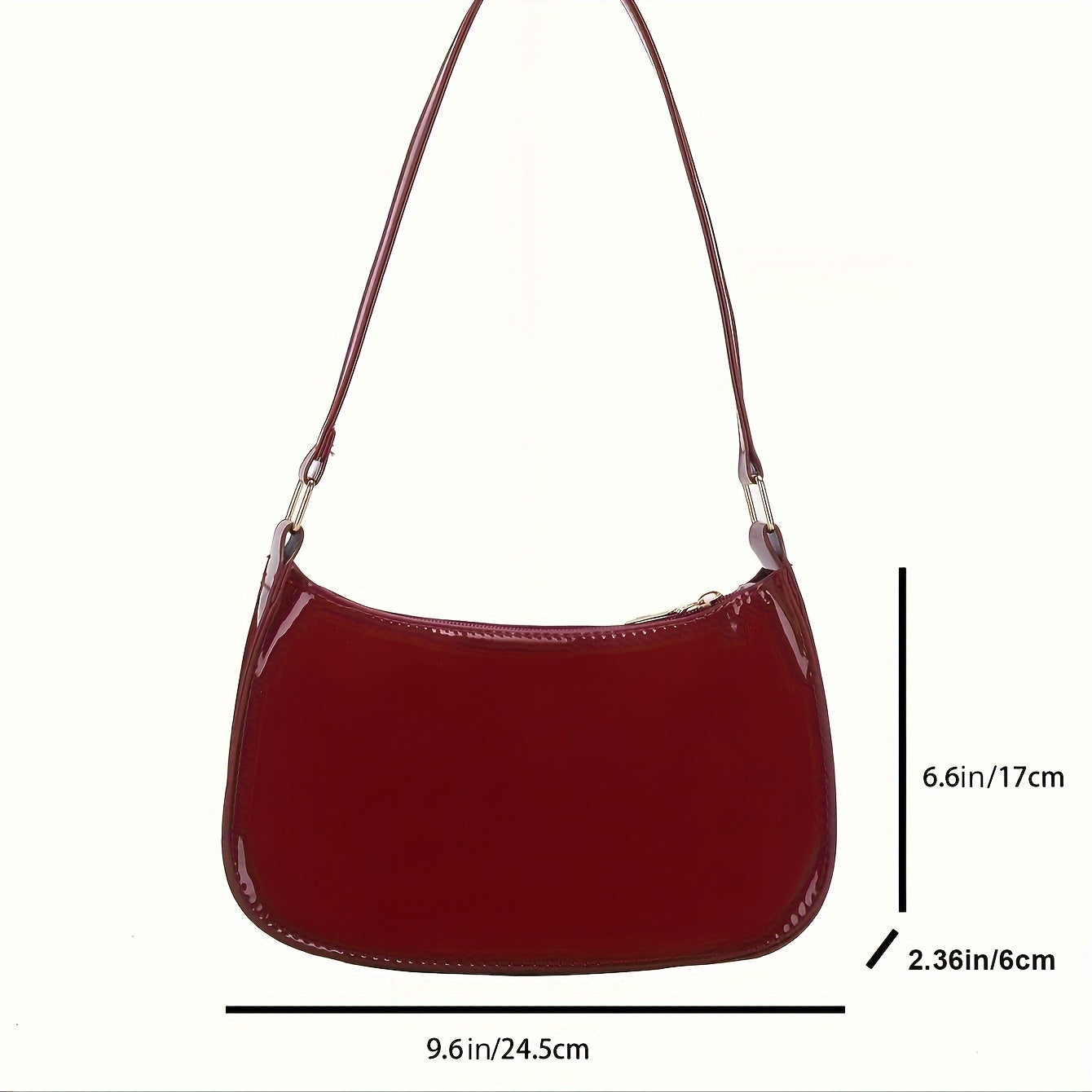 Chic red shoulder bag with glossy finish, golden zipper closure for daily wear