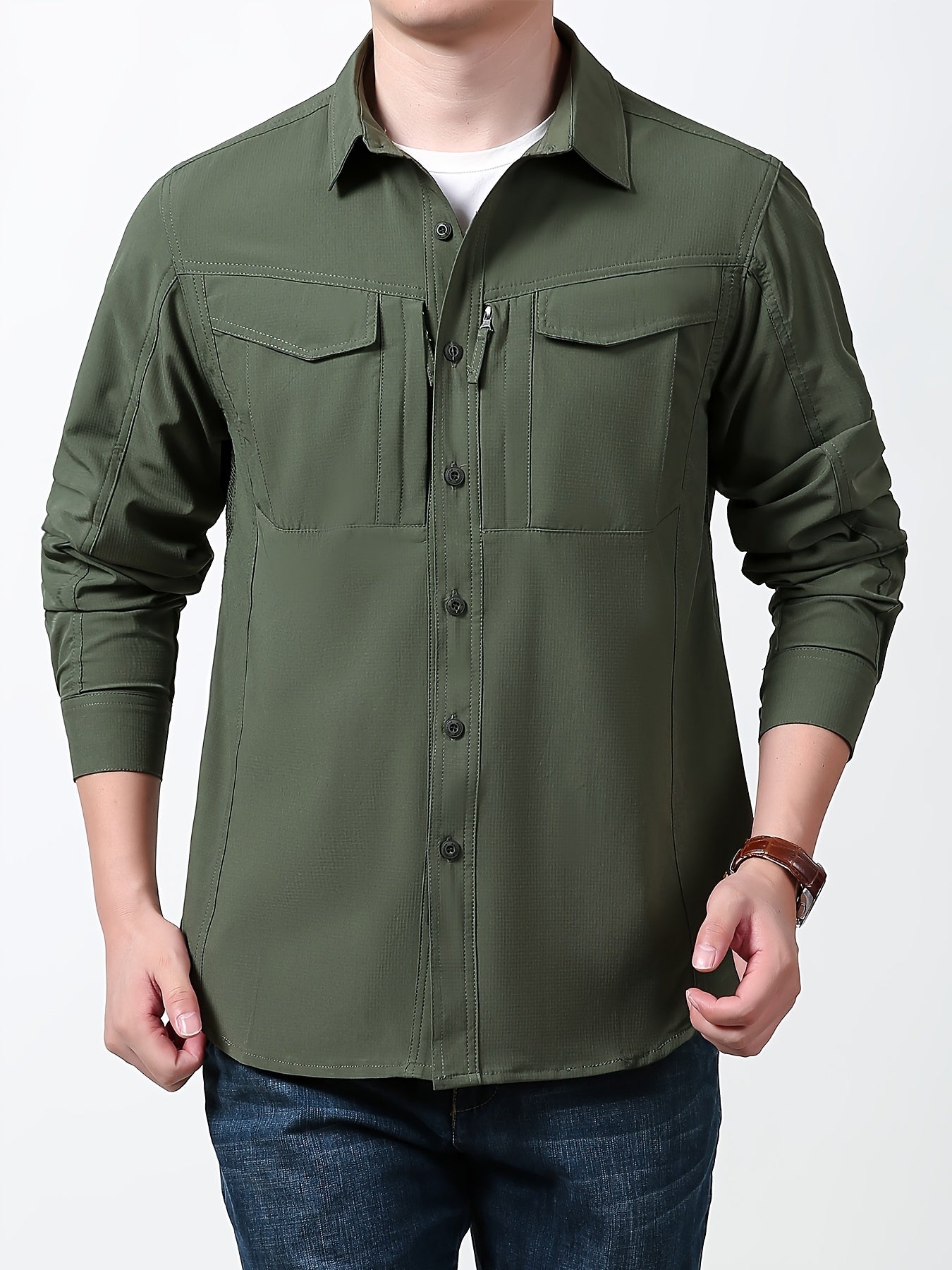 Multi-pocket combat shirt with quick-drying fabric, ventilation holes, and thin style.