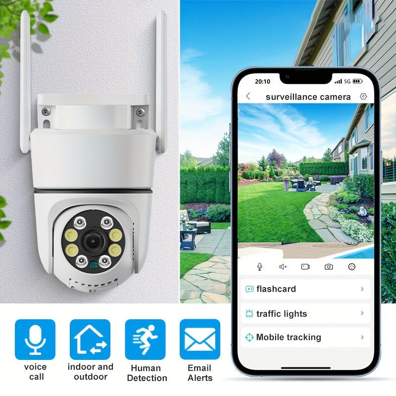 Introducing the YIIYRY Outdoor WiFi Security Camera - Experience wireless 1080p surveillance with night vision, two-way audio, PTZ rotation, USB powered design. Made of durable ABS material, this camera offers optional cloud storage and is compatible