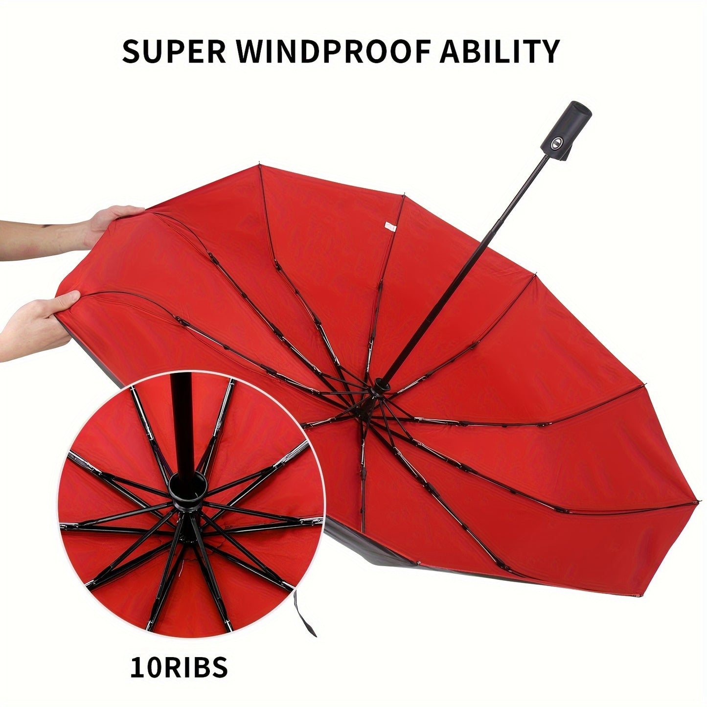 Stylish automatic umbrella with 10 ribs, windproof and UV protected, ideal for both sunny and rainy weather.