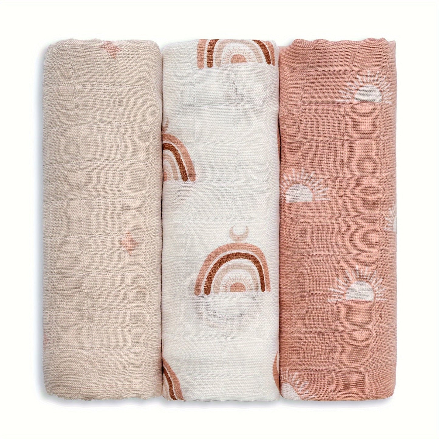 3-Pack of Bamboo Fiber Baby Muslin Swaddle Blankets, Breathable and Soft Gauze Handkerchiefs, Machine Washable, Multi-Functional Nursing Cover and Burp Cloth for Babies from Newborn to 3 Years - Size: 70x70cm