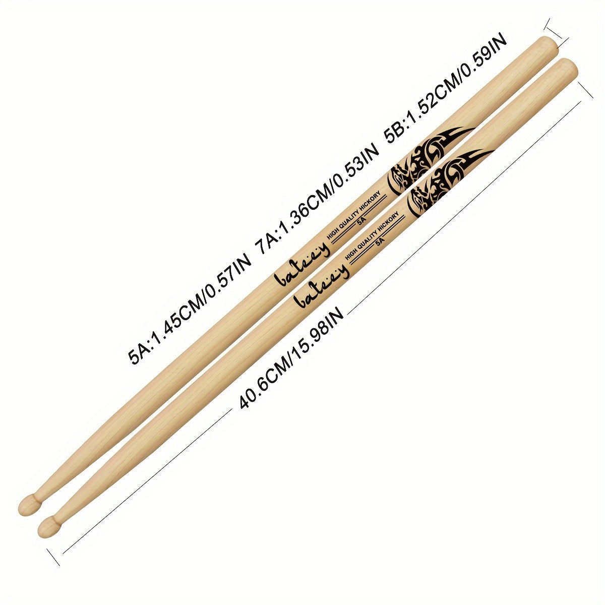 North American walnut drumsticks available in 5A, 5B, and 7A models for performance and practice.