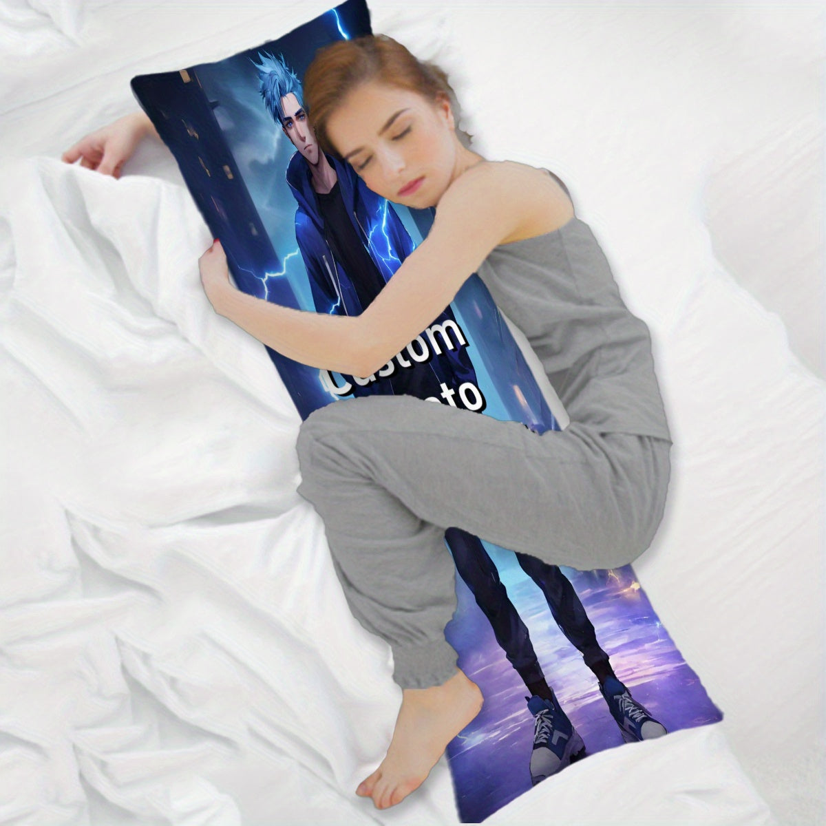 Personalize your long body pillow with a custom photo cover. This double-sided, soft plush cover is ideal for celebrating Halloween, Thanksgiving, Christmas, birthdays, and weddings. Measures 50.8x137.16 cm.