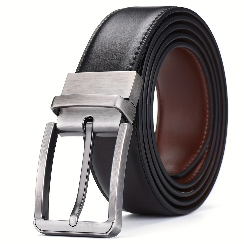 High-quality genuine leather men's belt with a versatile needle buckle design.