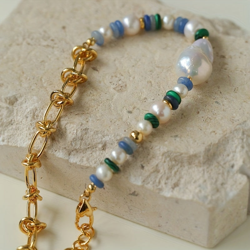 Casual yet stylish handcrafted beaded necklace featuring freshwater pearls and a colorful twist chain - ideal for both everyday wear and gifting.