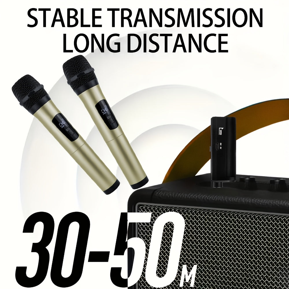 W2 Wireless Rechargeable Microphone for Home KTV and Outdoor singing, Handheld Mic System with Metallic Finish