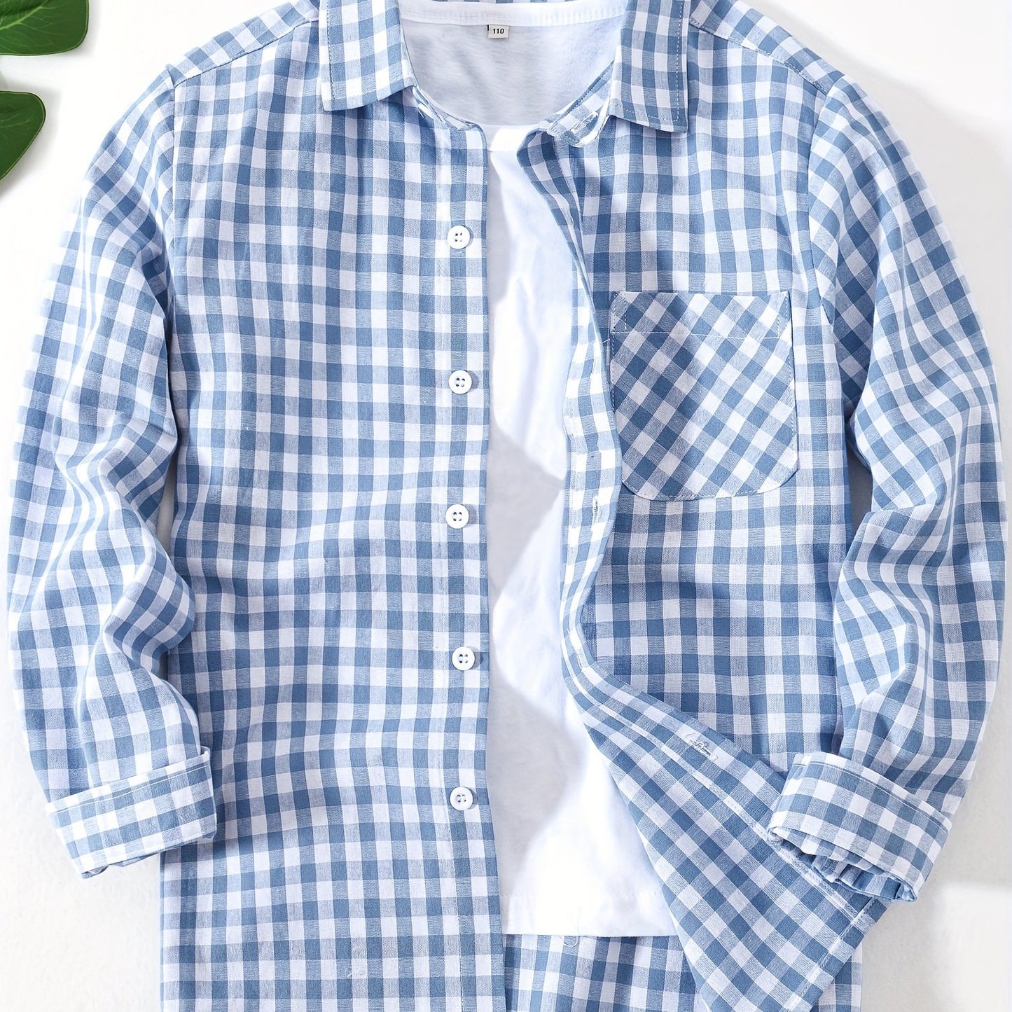 Children's preppy plaid long sleeve shirt made from 100% cotton woven fabric. Features a regular fit with lapel collar and button details. Non-stretch material suitable for boys and girls.