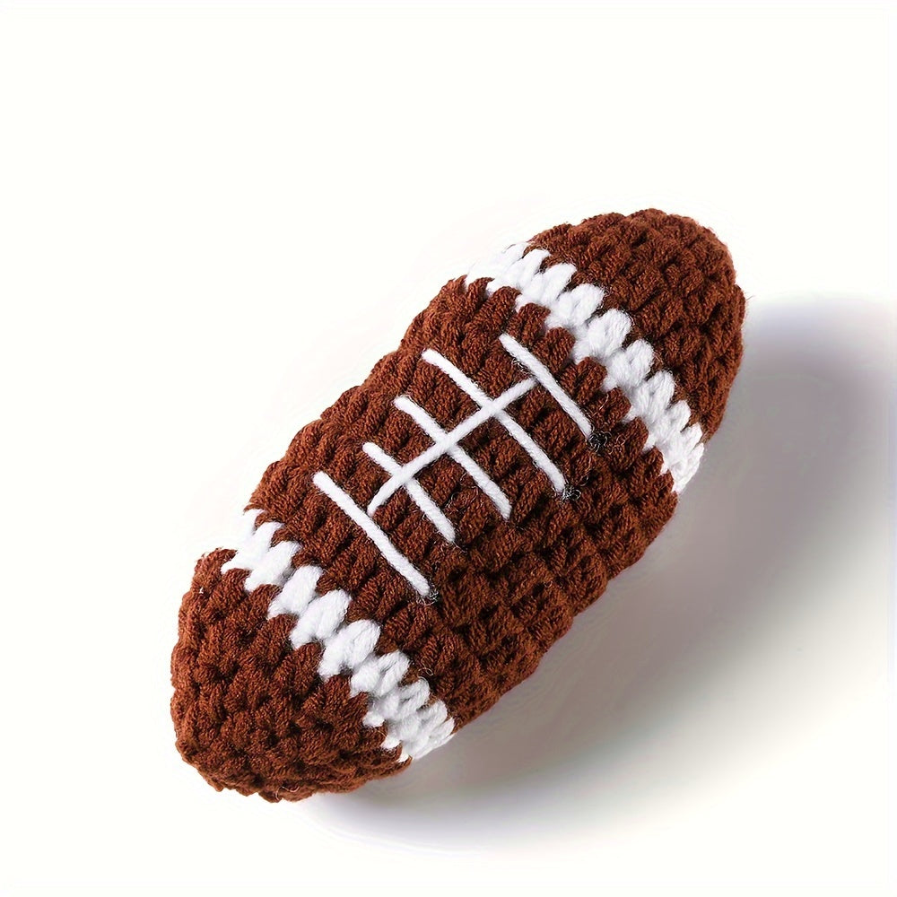 Crochet Football Photo Prop Outfit Set for Newborns - 3-Piece Knitted Costume perfect for 0-3 Years, made of Polyester for a memorable keepsake.