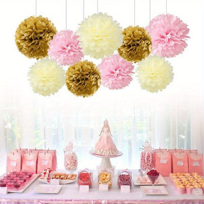 Set of 9 Paper Pom Pom Flowers for Events