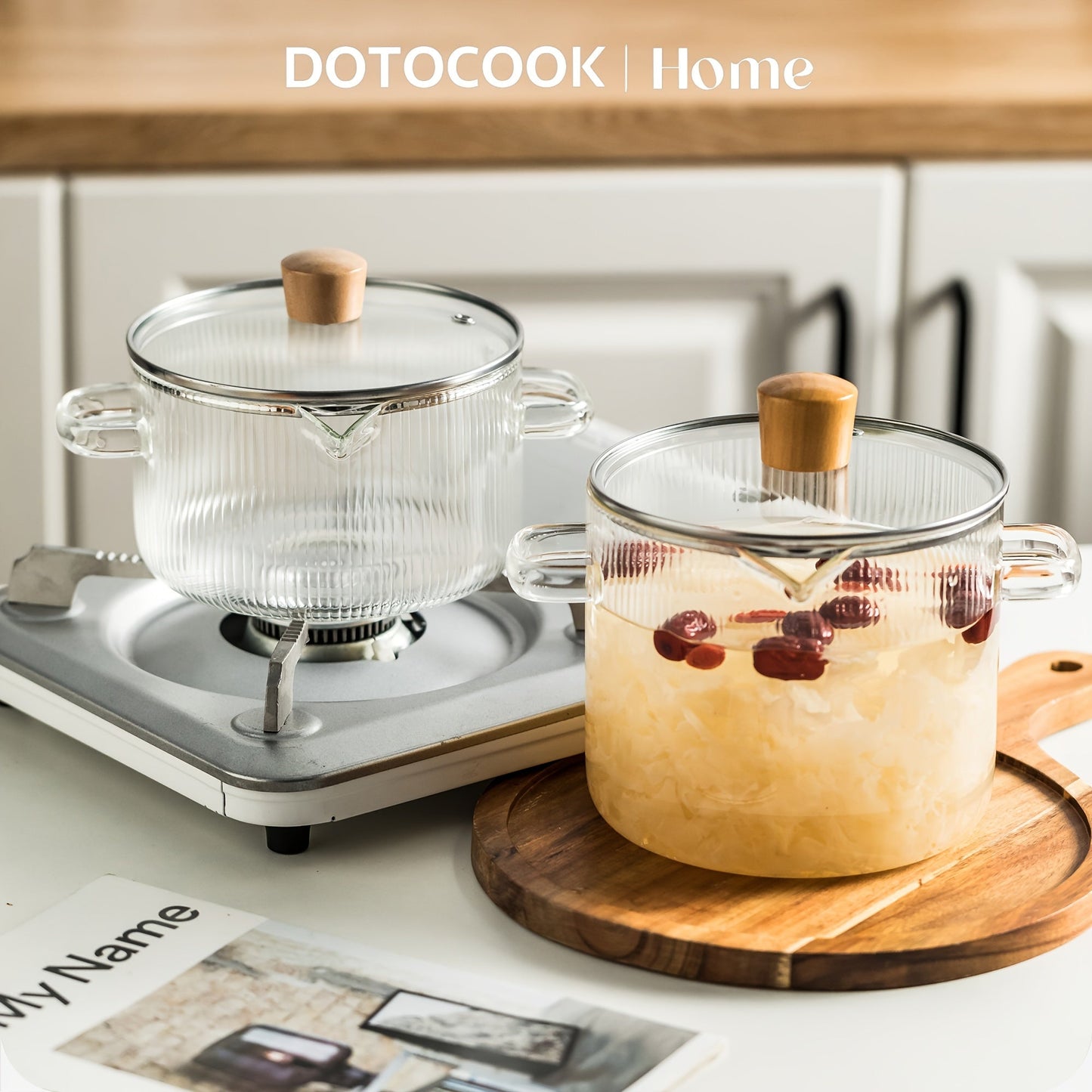 Набор из 2-х кастрюль DOTOCOOK из стекла с крышками, жаропрочные кастрюли, кастрюли для томления для пасты, лапши, супа, молока - утолщенная стеклянная кухонная посуда