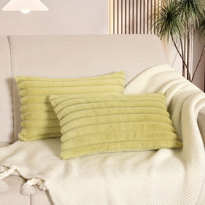 Pair of Boho Chic Faux Wool Plush Throw Pillow Covers with Zipper Closure, ideal for Sofa and Bedroom décor.