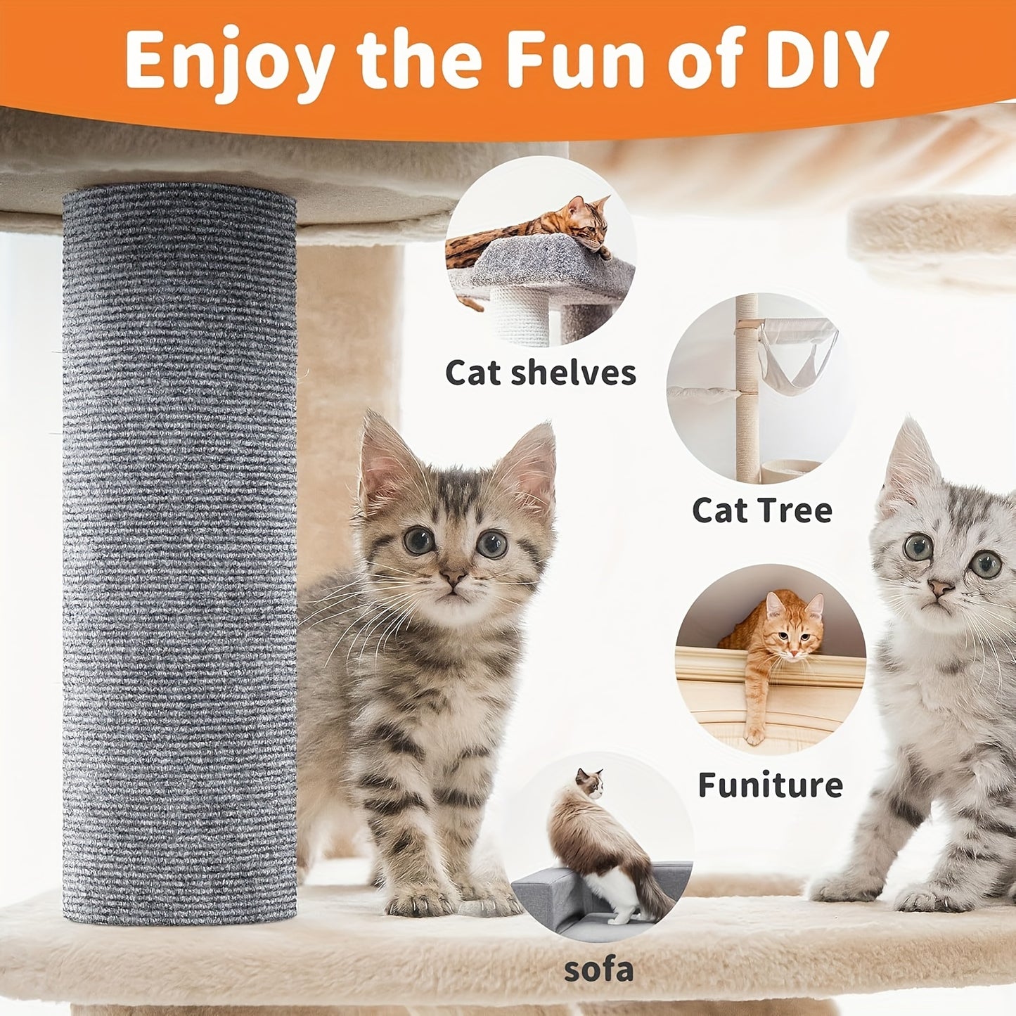 Trim-able cat furniture protector with self-adhesive scratching mat to safeguard couches, doors, and cat tree shelves from claws in grey color, 78.7 x 15.8.