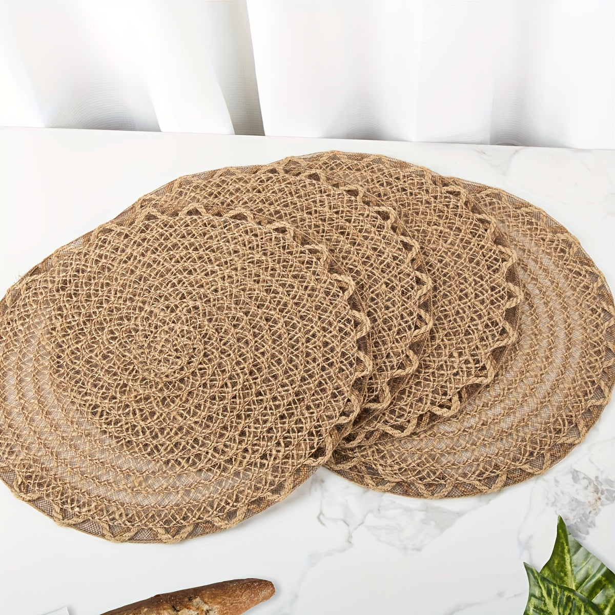 Set of 4 Jute Wavy Braided Placemats with Non-slip Backing for Table Decoration