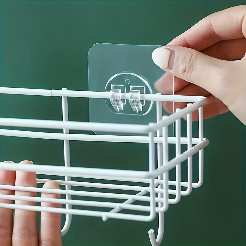 10 heavy-duty self-adhesive hooks for kitchen, bedroom, bathroom, and office. Waterproof and clear plastic organizer with contemporary design. Easy installation with no drilling required. Sleek and durable design for space-saving storage. Perfect for