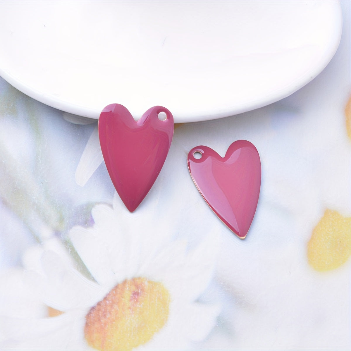 Six pieces of copper dual-sided enamel heart charms for creating DIY jewelry accessories, perfect for adding oil droplets with a non-fading design, ideal for a fashionable theme.