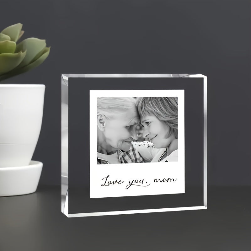 Customized Acrylic Photo Frame featuring "Love You, Mom" Engraving - Adaptable Decorative Piece for Inside and Outside, Strong and Long-Lasting Material, Versatile Tribute for Mother's Day, Birthdays, and Celebrations